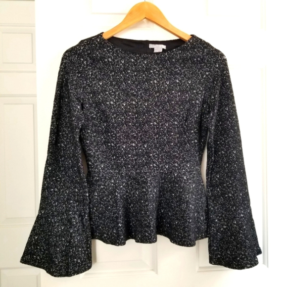 👠 H&M Black Speckled Peplum Bell Cuff Top - Picture 1 of 10